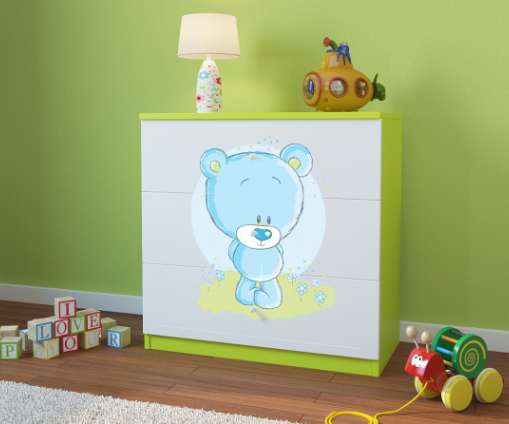 Dječja komoda plavi medvjed, zelena
