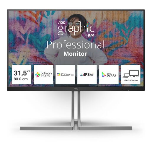 AOC monitor U32U3CV, 32", UHD, HDMI, DP, USB-C, RJ45, zvučnici