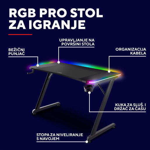 Trust GXT710 LUMINUS PRO RGB , gaming desk , crni