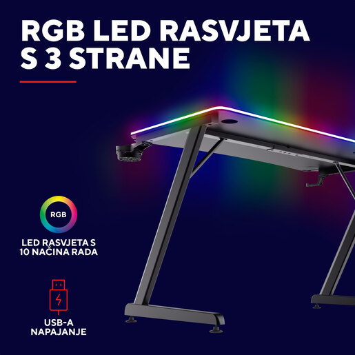 Trust GXT710 LUMINUS PRO RGB , gaming desk , crni
