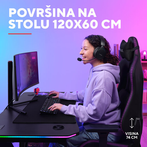 Trust GXT710 LUMINUS PRO RGB , gaming desk , crni