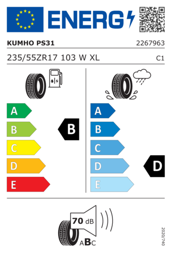 Kumho 235/55R17 ECSTA PS31 XL 103W,Pot: B,Pri: D,Buka: 70dB