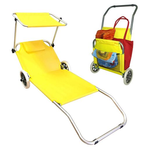 Sklopiva ležaljka kolica sa sjenilom, 150x65x15 cm, žuta