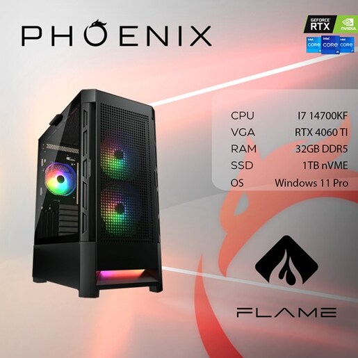 Phoenix FLAME Y-623, Intel Core i7-14700KF, 32GB DDR5, NVME SSD 1TB, GeForce RTX 4060 TI 8GB, Windows 11 PRO, stolno računalo