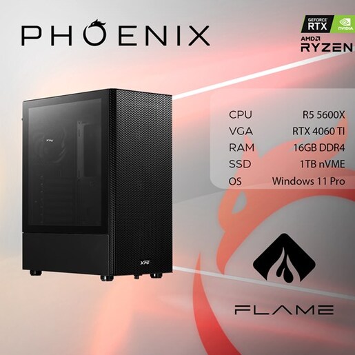 Phoenix FLAME Y-616, AMD Ryzen 5 5600X, 16GB DDR4, NVME SSD 1TB, nVidia GeForce RTX 4060 TI 8GB, Windows 11 PRO, stolno računalo