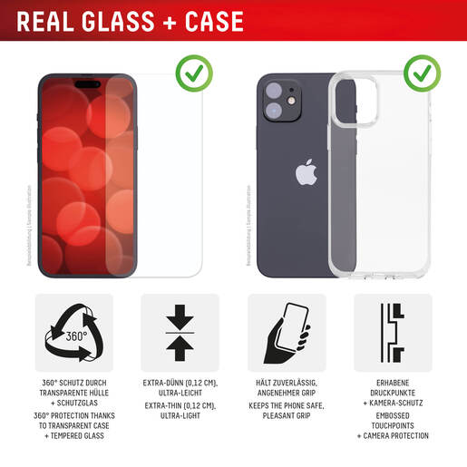 Zaštitno staklo DISPLEX Real Glass 2D + prozirna maskica za iPhone 16 Pro