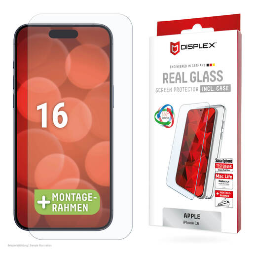 Zaštitno staklo DISPLEX Real Glass 2D + prozirna maskica za iPhone 16