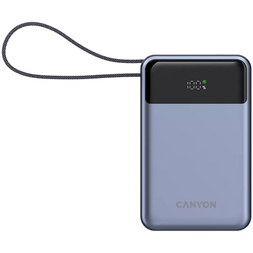 CANYON power bank OnPower 600, ugrađeni kabel, 20000 mAh, sivi