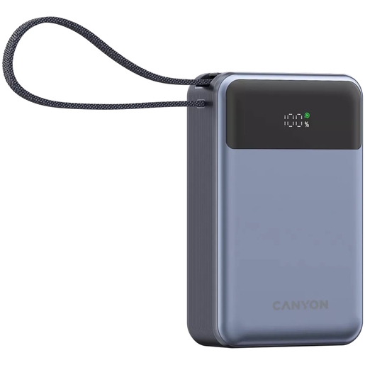 CANYON power bank OnPower 600, ugrađeni kabel, 20000 mAh, sivi