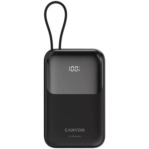 CANYON power bank OnPower 101, ugrađeni kabel, 10000 mAh, crni