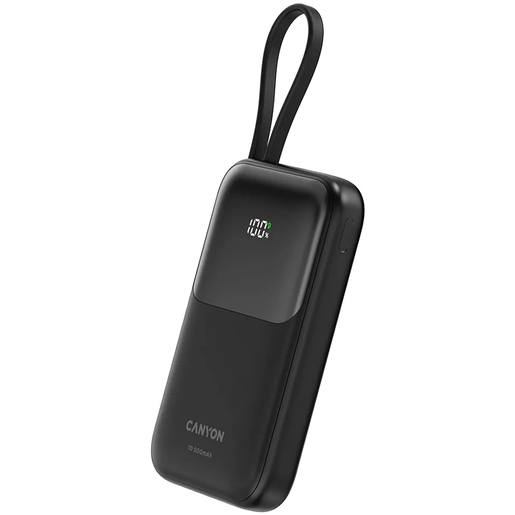 CANYON power bank OnPower 101, ugrađeni kabel, 10000 mAh, crni