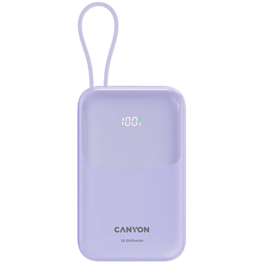 CANYON power bank OnPower 101, ugrađeni kabel, 10000 mAh, ljubičasti
