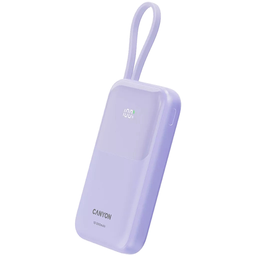 CANYON power bank OnPower 101, ugrađeni kabel, 10000 mAh, ljubičasti