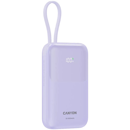 CANYON power bank OnPower 101, ugrađeni kabel, 10000 mAh, ljubičasti