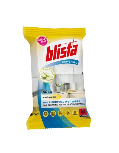 Blista univerzalne vlažne maramice za čišćenje, miris jabuke, 50/1