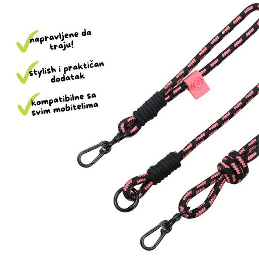 MaxMobile vezica za mobitel 8mm, 2u1, Smile, crno/roza