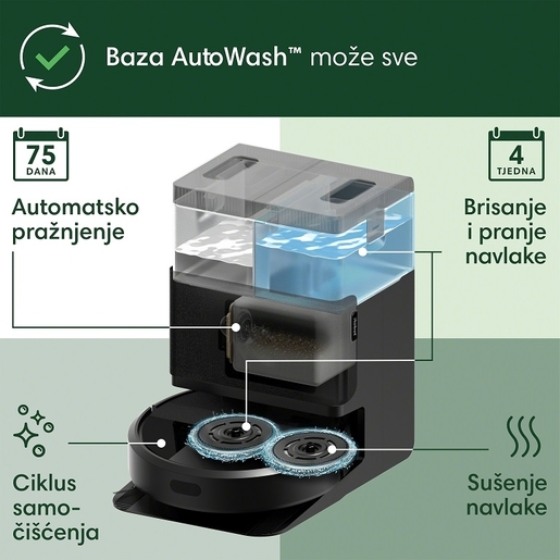 iRobot robotski usisavač Roomba Plus 405 Combo + Baza AutoWash, crni