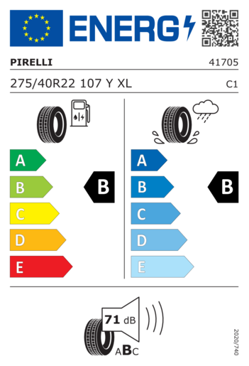Pirelli 275/40R22 P-zero*(pz4) ks RFT XL 107Y,Pot: B,Pri: B,Buka: 71dB