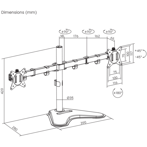 Stolni stalak za 2 monitora SBOX LCD-F024-2, 17-32"