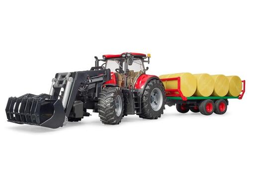 Bruder traktor Case IH Optum CVX s prednjim utovarivačem, transport bala + 8 balirki