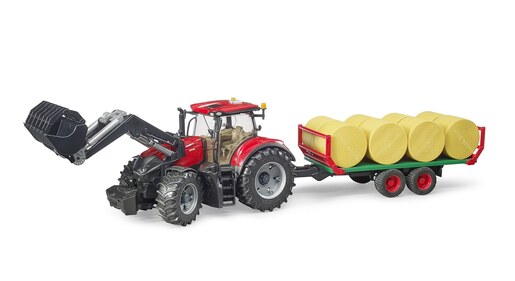 Bruder traktor Case IH Optum CVX s prednjim utovarivačem, transport bala + 8 balirki