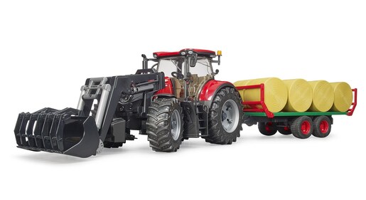 Bruder traktor Case IH Optum CVX s prednjim utovarivačem, transport bala + 8 balirki