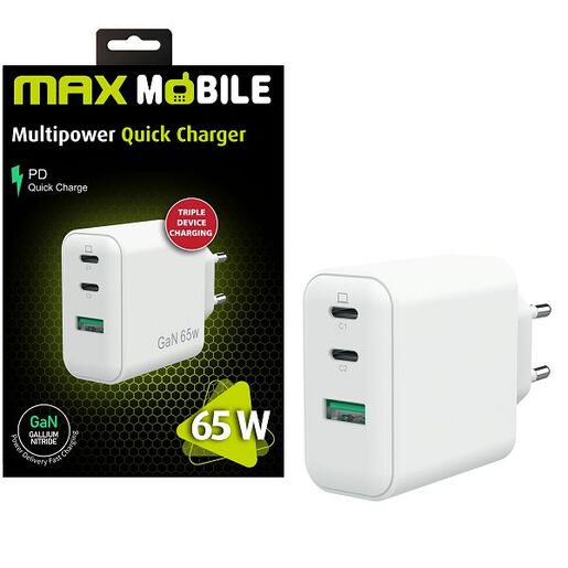 MaxMobile kućni punjač PD Super Fast Charge Duo typec+usb-a, 65W