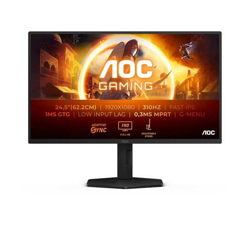 AOC monitor 25G4SXU, 24,5", Fast IPS, Full HD, 2xHDMI, DP, 310Hz, 0.3 ms MPRT, HAS, USB