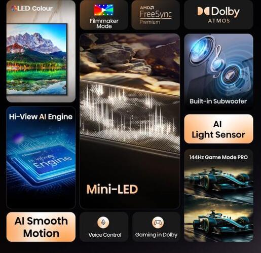 Hisense 65" ULED Mini-LED TV 65E8Q, 4K UHD, VIDAA Smart TV, Hi-View AI Engine, 144Hz Game Mode PRO