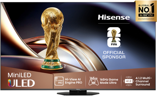 Hisense 75" ULED Mini-LED TV 75U8Q, 4K UHD, VIDAA Smart TV, Hi-View AI Engine PRO, 165Hz Game Mode Ultra