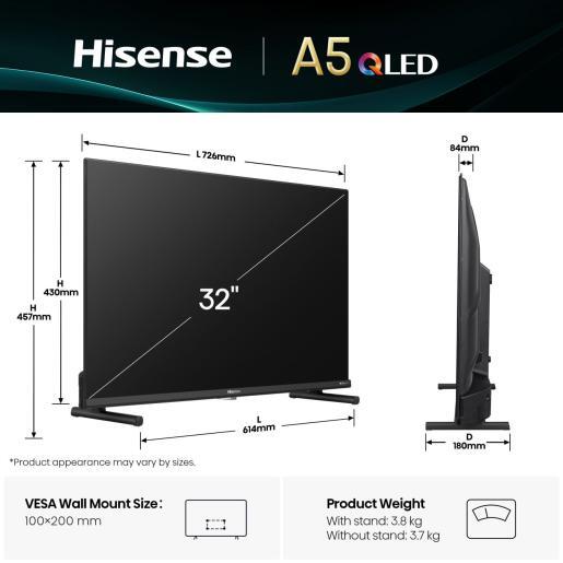 Hisense 32" QLED TV 32A5Q, Full HD, VIDAA Smart TV, Dolby Atmos, Noise Reduction