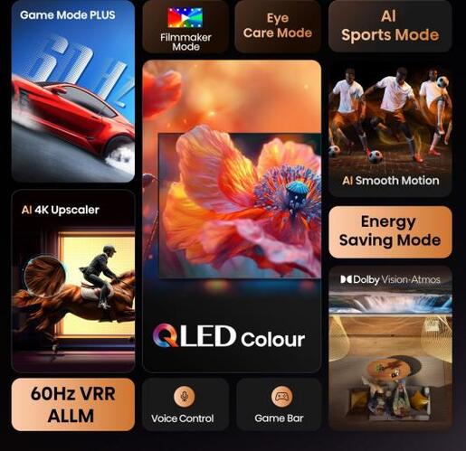 Hisense 55" QLED TV 55E7Q, 4K UHD, VIDAA Smart TV, Dolby Vision-Atmos, AI 4K Upscaler