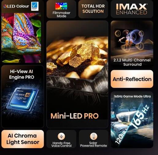 Hisense 100" ULED Mini-LED TV 100U7Q PRO, 4K UHD, VIDAA Smart TV, Hi-View AI Engine PRO, 165Hz Game Mode Ultra