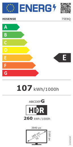 Hisense 75" ULED Mini-LED TV 75E8Q, 4K UHD, VIDAA Smart TV, Hi-View AI Engine, 144Hz Game Mode PRO
