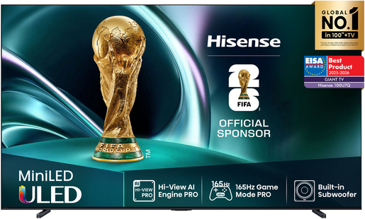 Hisense 100" ULED Mini-LED TV 100U7Q, 4K UHD, VIDAA Smart TV, Hi-View AI Engine, 165Hz Game Mode Ultra