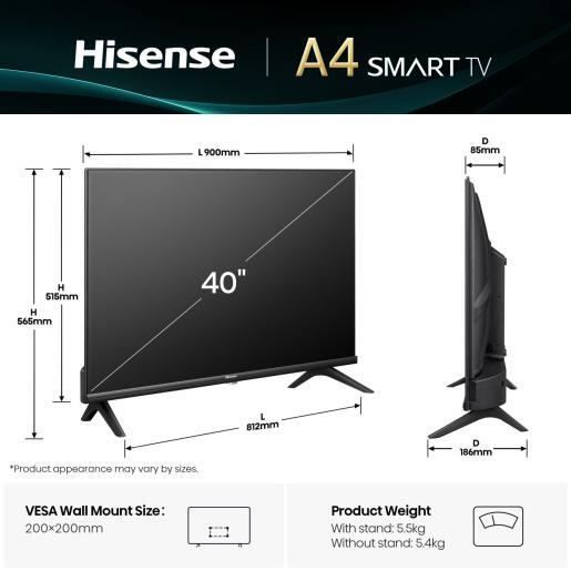 Hisense 40" LED TV 40A4Q, Full HD, VIDAA Smart TV, Natural Colour Enhancer