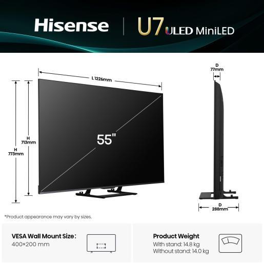 Hisense 55" ULED Mini-LED TV 55U7Q, 4K UHD, VIDAA Smart TV, Hi-View AI Engine, 144Hz Game Mode PRO