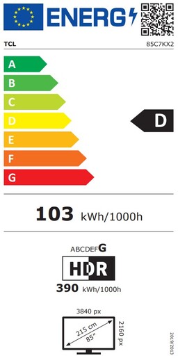 TCL 85" QD-Mini LED TV 85C7K, 4K HDR Premium 3000, Google TV, 144Hz Motion Clarity Pro, Audio by BANG & OLUFSEN