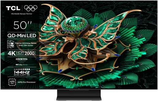 TCL 50" QD-Mini LED TV 50C7K, 4K HDR Premium 2000, Google TV, 144Hz Motion Clarity Pro, Audio by BANG & OLUFSEN