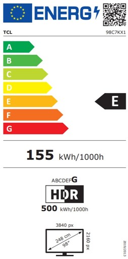 TCL 98" QD-Mini LED TV 98C7K, 4K HDR Premium 3000, Google TV, 144Hz Motion Clarity Pro, Audio by BANG & OLUFSEN