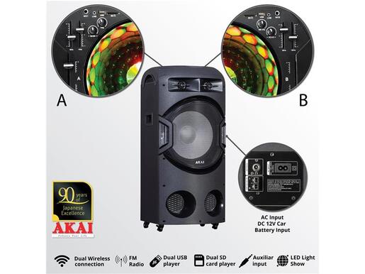 AKAI karaoke 120W, FM, DJ mikseta, dual ulazi, daljinski, bež mikrofon DJ-BY4L