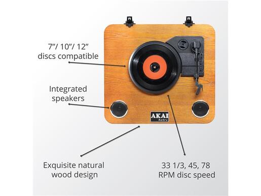 AKAI gramofon, USB, SD, BT, ugrađeni zvučnici, drvo ATT-11BTN