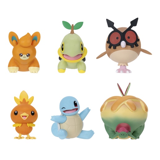Pokemon Battle Figure, 6 figura, Pawmi, Squirtle, Torchic, Turtwig, Hoothoot, Appltun