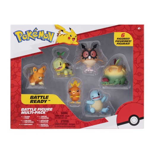 Pokemon Battle Figure, 6 figura, Pawmi, Squirtle, Torchic, Turtwig, Hoothoot, Appltun