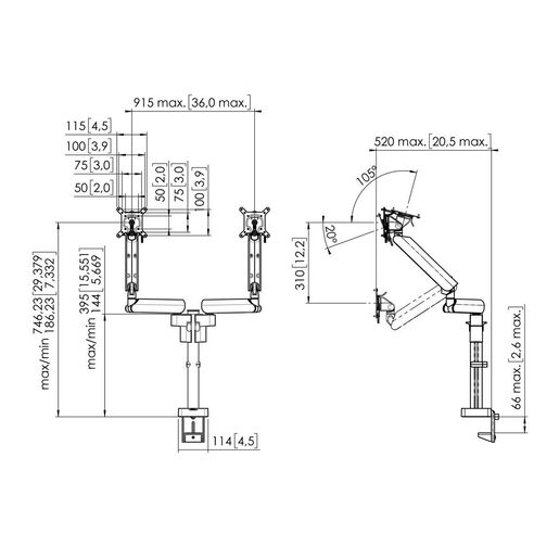 Vogel's MOMO4237B, Motion Plus, nosač za 2 monitora do 43" sa pomakom 180° i nagib -20°/+105°, 10kg