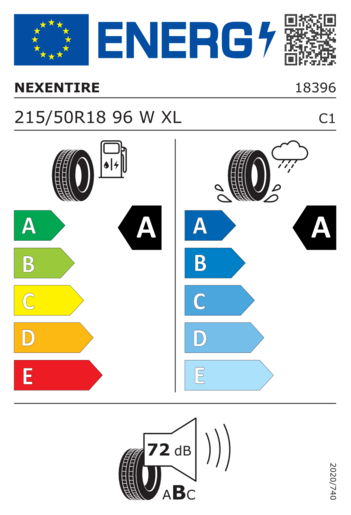 Nexen 215/50R18 N'Fera sport XL 96W,Pot: A,Pri: A,Buka: 72dB