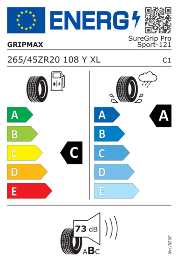 Gripmax 265/45R20 Suregrip Pro Sport XL 108Y,Pot: C,Pri: A,Buka: 73dB