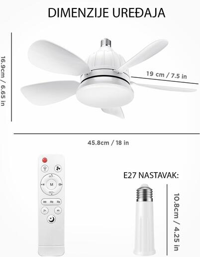 X-LIGHT Ventilator s LED lampom 13W E27 i daljinskim