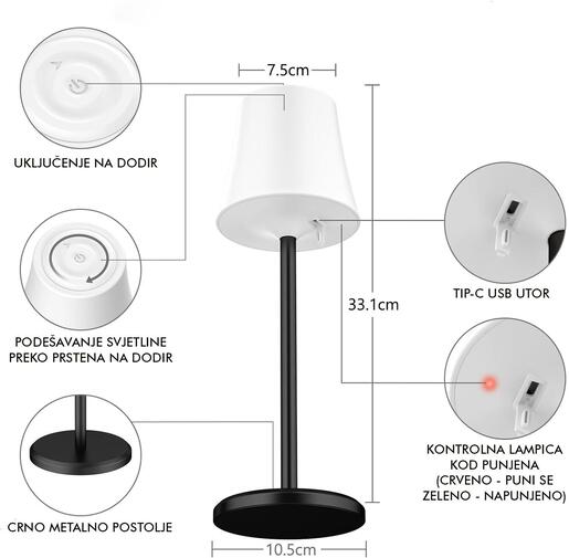 X-LIGHT Stolna dekorativna RGB+W LED lampa s punjivom baterijom