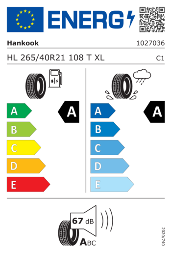 Hankook 265/40R21 Ventus S1 EVO 3 K127e seal XL 108T,Pot: A,Pri: A,Buka: 67dB